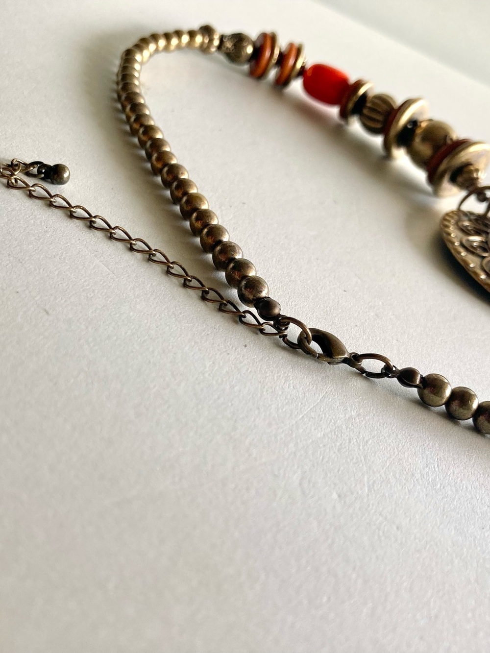 Boho Red and Gold Statement Pendant Necklace - Picture 5 of 7